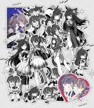 2girls ^_^ animal_ear_piercing animal_ears annoyed artist_request ascot bad_id bad_twitter_id bag belt belt_buckle bib_collar bikini black_coat blush boots bouquet bow braid brooch brown_hair buckle chibi closed_eyes clothing_cutout coat collared_dress commentary_request daiichi_ruby_(brilliant_red_gemstone)_(umamusume) daiichi_ruby_(umamusume) daitaku_helios_(umamusume) denim denim_shorts dress ear_covers expressionless flower frilled_dress frilled_skirt frills front-tie_top grey_background grid_background hair_bow hair_flower hair_ornament hairclip hand_on_own_chin hand_on_own_hip happy heads_together heart hexagram high-waist_skirt highres holding holding_bag holding_bouquet holding_stuffed_toy horse_ears horse_girl horse_tail horseshoe_ornament jewelry juliet_sleeves korean_commentary large_bow layered_dress light_blush long_sleeves mary_janes medium_dress midriff_peek miniskirt multicolored_hair multiple_girls multiple_piercings multiple_views necklace one_eye_closed outline pantyhose parted_lips partially_colored petals pink_eyes pleated_dress pleated_skirt puffy_long_sleeves puffy_short_sleeves puffy_sleeves ringlets rose running sailor_collar school_bag school_uniform second-party_source shirt shoes short_hair_with_long_locks short_shorts short_side_ponytail short_sleeves shorts shoulder_cutout side-tie_bikini_bottom sidelocks skirt socks star_(symbol) star_hair_ornament streaked_hair studded_belt stuffed_animal stuffed_horse stuffed_toy swimsuit t-shirt tail thighhighs tracen_school_uniform twin_braids umamusume uwabaki v white_outline white_shirt winter_clothes yellow_eyes yuri zettai_ryouiki