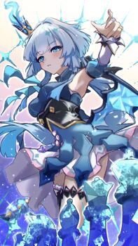 Rule 34 | 1girl, absurdres, armpits, bishop (chess), black thighhighs, blue dress, blue eyes, blue hair, breasts, cerydra (honkai: star rail), chess piece, commentary request, crown, detached sleeves, dress, hair intakes, highres, honkai: star rail, honkai (series), king (chess), knight (chess), long hair, medium breasts, okanda, parted lips, partial commentary, pawn (chess), queen (chess), revision, rook (chess), single thighhigh, solo, thigh strap, thighhighs, thighs