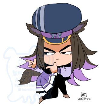 Rule 34 | 1girl, animal ears, black eyes, black pantyhose, blue hat, brown hair, brown shoes, chibi, chibi only, closed mouth, commentary request, double finger gun, fenomeno (umamusume), finger gun, full body, hat, horse ears, horse girl, horse tail, long hair, looking afar, onikobe rin, pantyhose, peaked cap, pleated skirt, purple skirt, school uniform, shoes, simple background, skirt, solo, tail, tracen school uniform, umamusume, v-shaped eyebrows, white background, winter uniform