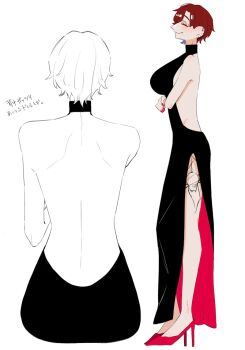 1girl artist_request ass backless_outfit closed_eyes dress piercing short_hair smile source_request tagme