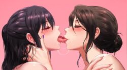 2girls animated closed_eyes earrings fingernails french_kiss hairdressing jewelry kiss kiss_focus multiple_girls saliva simple_background sound tagme tongue video yuri yuritamashi