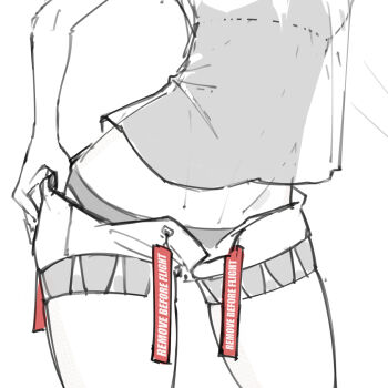 1girl clothes_pull ftsagy highres jet_engine non-web_source original pants pants_pull remove_before_flight_tag see-through_clothes see-through_shirt see-through_silhouette shirt short_shorts shorts sketch