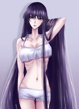 Rule 34 | absurdly long hair, bags under eyes, bishoujo senshi sailor moon, bishoujo senshi sailor moon s, black hair, bra, crescent, crescent facial mark, facial mark, forehead mark, highres, long hair, looking at viewer, mistress 9, navel, panties, purple eyes, purple lips, ribs, star (symbol), star facial mark, tomoe hotaru, underwear, very long hair, wbr komet