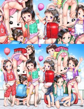 2boys 6+girls absurdres age_difference ass backpack bag before_and_after blush buruma cameltoe censored cleft_of_venus costume exhibitionism fat_mons flashing flat_chest from_behind full_body hat hi-geepon highres huge_filesize loli mascot mosaic_censoring multiple_boys multiple_girls no_panties outdoors panties public_indecency public_nudity pussy randoseru smile split_screen standing striped tagme third-party_edit underwear undressing upskirt v