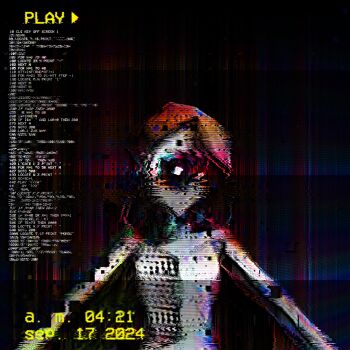 glitch highres hole_in_head koishit_(artist) low_poly red_hair t-pose text_background the_princess_(la_princesa) vhs