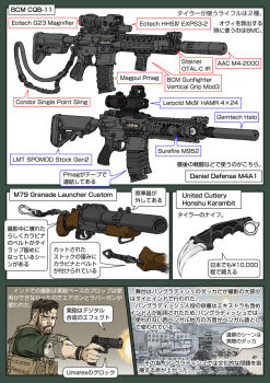 Rule 34 | 1boy, assault rifle, bcm cqb-11, bcm rifle, beard, bravo company mfg, break-action grenade launcher, brown hair, bulletproof vest, carbine, colt's manufacturing company, elbow pads, english text, extraction (2020 film), facial hair, firing, gemtech, gemtech halo, glock, glock g17, glock ges.m.b.h., grenade launcher, gun, handgun, holster, japanese text, karambit, knife, m4 carbine, m79, mercenary, mustache, muta koji, paramilitary, pistol, rifle, story time (muta koji), suppressor, suppressor focus, suppressor name, suppressor profile, translation request, tyler rake, united cutlery, united cutlery honshu karambit, weapon, weapon focus, weapon name, weapon profile