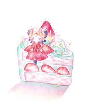 Rule 34 | 1girl, absurdres, boots, cake, cape, chibi, chibi only, colored pencil (medium), commentary request, edelgard von hresvelg, edelgard von hresvelg (timeskip), fire emblem, fire emblem: three houses, food, food focus, fruit, highres, horns, nintendo, on food, painting (medium), red cape, sidelocks, simple background, sitting, solo, strawberry, strawberry shortcake, traditional media, watercolor (medium), white background, yukichi 0611