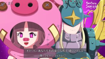 2girls animal_costume blush cho-hakkaimon cho-hakkaimon_(cosplay) cosplay costume digimon female_focus multiple_girls ofanimon open_mouth pig_costume translation_request tsukiyono_ruli