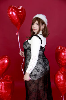 1girl asian breasts brown_hair chouzuki_maryou highres large_breasts photo_(medium) plump solo