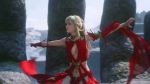 10s 1girl 3d animated bare_shoulders blonde_hair breasts center_opening cleavage cleavage_cutout clothing_cutout dress fighting_stance final_fantasy final_fantasy_xiv harem_pants highres hyur jewelry long_hair looking_at_viewer lyse_hext navel outdoors pants red_dress sideboob source_request vambraces video video