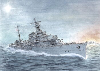 Rule 34 | atelier bono, battle of savo island, commentary request, cruiser, fire, guadalcanal campaign, highres, historical event, imperial japanese navy, mast, military, military vehicle, night, no humans, ocean, original, painting (medium), revision, rising sun flag, sailing, ship, ship turret, sky, smokestack, sunburst, traditional media, uss vincennes (ca-44), warship, watercolor (medium), watercraft, yuubari (cruiser)