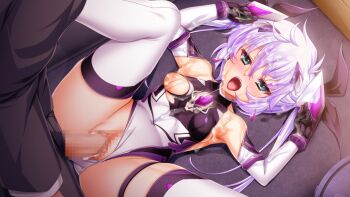 1boy 1girl armpits arms_up black_gloves blush breasts censored chest_jewel clothed_sex clothing_aside covered_erect_nipples covered_navel cum cum_on_body cum_on_breasts cum_on_clothes cum_on_hair cum_on_upper_body detached_sleeves dutch_angle elbow_gloves exs-tia_luna facial from_above game_cg gem gloves green_eyes hair_between_eyes headgear hetero indoors jacket jewelry kamitsurugi_ouka kouyoku_senki_exs-tia_concert large_variant_set legs_up leotard leotard_aside long_hair long_sleeves lying magical_girl missionary mosaic_censoring nipples non-web_source official_art on_back on_floor open_mouth penis penis_out pussy pussy_juice rape ribbon sex shiny_clothes shiny_skin skin_tight small_breasts solo_focus spread_legs sugahara_touka thigh_strap thighhighs torn_clothes torn_gloves torn_leotard twintails vaginal variant_set very_long_hair white_hair white_leotard white_thighhighs