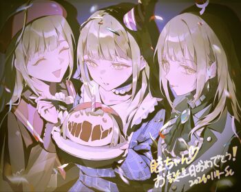 Rule 34 | 3girls, bang dream!, bang dream! it's mygo!!!!!, beret, birthday cake, blue choker, blue dress, cake, choker, closed eyes, commentary, confetti, dated, dress, earrings, food, frilled choker, frills, green hair, happy birthday, hat, highres, jewelry, long hair, long sleeves, mortis (bang dream!), mortis (costume) (bang dream!), mortis (persona) (bang dream!), multiple girls, multiple persona, open mouth, party hat, red hat, sedith cd, sidelocks, sweatdrop, symbol-only commentary, tongue, tongue out, wakaba mutsumi