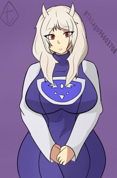 absurdres artist_logo breasts clothes grey_hair highres large_breasts logo mature_female medium_hair red_eyes symbol tfa toriel undertale utdr_(toby_fox) wide_hips