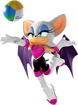 1girl 3d animal_ears animal_nose aqua_eyes arms_up ball bat_ears bat_girl bat_wings black_bodysuit blue_eyeshadow body_fur bodysuit boots breasts closed_mouth elbow_gloves eyeshadow female_focus full_body furry furry_female gloves half-closed_eyes heart high_heels highres jumping leg_up lipstick looking_up makeup mario_&amp;_sonic_(series) mario_&amp;_sonic_at_the_rio_2016_olympic_games medium_breasts official_art outstretched_arm pink_trim purple_lips purple_wings rouge_the_bat serious short_hair sideways_mouth simple_background solo sonic_(series) tail thigh_boots third-party_source volleyball volleyball_(object) white_background white_boots white_fur white_gloves white_hair wings