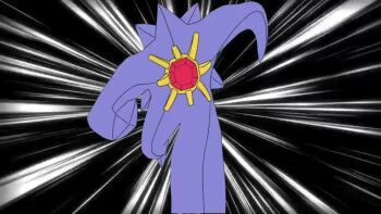 1boy 1other animated artist_request astroganger audible_speech blue_background emphasis_lines fleeing full_body gem gen_1_pokemon japanese_audio mega_pokemon mega_starmie meme nintendo no_humans parody pokemon pokemon_(creature) pokemon_focus red_gemstone running running_ganger_(meme) scared simple_background sound starmie tagme trait_connection video