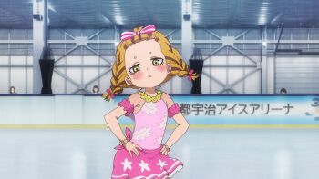 1girl animated animated_gif blush braid brown_hair dress highres ice kitora_kanna loli medalist_(manga) pink_dress ribbon tagme yellow_eyes