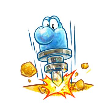 harada_masamichi highres jackhammer_yoshi mario_(series) nintendo official_art rock simple_background solo third-party_source transformation transparent_background yoshi yoshi&#039;s_new_island