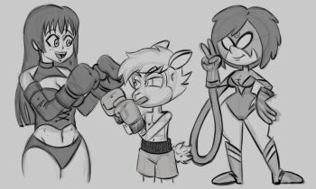 Rule 34 | 1boy, 2girls, alexander-draws, boxing gloves, commentary, elasticity, english commentary, highres, multiple girls, multiple views, original, sketch, tagme, the loud house, v