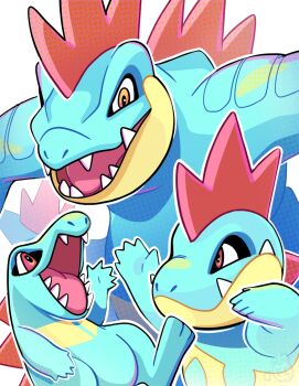 Rule 34 | blue skin, colored skin, crocodilian, croconaw, evolutionary line, fadedleara, feraligatr, gen 2 pokemon, nintendo, no humans, open mouth, pokemon, pokemon (creature), sharp teeth, teeth, totodile
