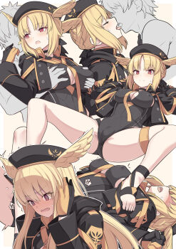 1boy 1girl @_@ beret black_gloves black_headwear black_jacket black_one-piece_swimsuit black_ribbon blonde_hair blush braid breasts cameltoe choker cleavage cleavage_cutout closed_eyes clothing_cutout covered_erect_nipples crotch fat_mons fate/grand_order fate_(series) french_braid french_kiss fujimaru_ritsuka_(male) gloves grabbing_another&#039;s_breast groping groping_breast hair_ribbon hat head_wings hetero highleg highleg_one-piece_swimsuit highres hood hooded_jacket jacket kiss large_breasts long_sleeves looking_at_viewer multiple_views one-piece_swimsuit open_clothes open_jacket mons_pubis puffy_pussy red_eyes ribbon rindr_(fate) sandals shiseki_hirame short_hair spread_legs sweat swimsuit thighs thrud_(fate) thrud_(swimsuit_assassin)_(fate) tongue tongue_out valkyrie_(fate) wings