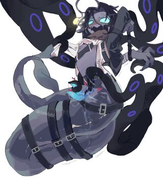 1boy accessories anger_vein anglerfish anglerfish_boy angry arms_behind_head arms_up asaichi ascot bandaged_arm bandages bandolier belt belt_buckle black_hair black_jacket black_tentacles blue_penis blue_scales blue_sclera blue_skin blush bound bound_tail bound_wrists buckle cetacean_tail claws colored_sclera colored_skin cuntboy diphallia erection extra_arms extra_eyes extra_penises fingernails fins fish fish_tail head_fins heart hermaphrodite highres jacket long_sleeves male_futanari merfolk merman monster_boy multiple_belts open_clothes open_mouth open_shirt parted_bangs penis precum pressure_(roblox) puddles_from_the_void-mass pussy pussy_juice roblox sea_snake sebastian_solace sharp_fingernails shirt short_hair simple_background solo solo_focus tail tentacle_sex tentaclejob tentacles tentacles_on_male third_eye two_penises vaginal white_ascot white_background white_shirt white_undershirt yaoi