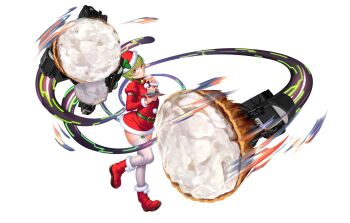 1girl ange_(taimanin_asagi) cake christmas dress female_focus food full_body green_hair hat highres lilith-soft machine nobushito_kuro santa_hat shiny_skin shoes simple_background solo standing taimanin_(series) taimanin_asagi taimanin_rpgx white_background