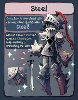 Rule 34 | 1girl, armor, armored dress, blunt ends, dress, english text, eyelashes, feefal, full armor, helmet, highres, knight, metal skin, monster girl, original, pauldrons, personification, plate armor, shoulder armor, sword, weapon