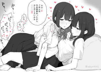 1boy 2girls age_difference assertive_female breast_press breast_smother breasts clenched_hand face_to_breasts femdom girl_sandwich heart highres implied_ejaculation large_breasts long_hair mole mole_onee-san_(shinjiro) mole_under_eye multiple_girls onee-shota original sandwiched school_uniform shinjiro shirt_tucked_in short_hair shota-kun_(shinjiro) sidelocks_onee-san_(shinjiro) smother symmetrical_docking teenage_girl_and_younger_boy translated