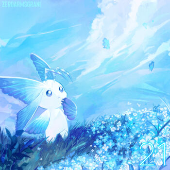 Rule 34 | antenna, bug, butterfly, butterfly wings, digimon, digimon (creature), flower, flying, grass, highres, insect, insect wings, morphomon, wings