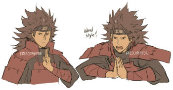 Rule 34 | 1boy, armor, bad link, brown hair, crossover, fire emblem, fire emblem fates, frescomayor, headband, long hair, male focus, multiple views, naruto (classic), naruto (series), nintendo, open mouth, red armor, ryoma (fire emblem)