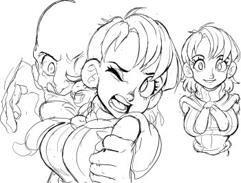 ashley_graham breasts highres jacket jacket_on_shoulders large_breasts one_eye_closed resident_evil resident_evil_4 short_hair sketch sweater teevo turtleneck turtleneck_sweater zombie