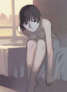 1girl barefoot female_focus flat_chest highres nude solo takamichi