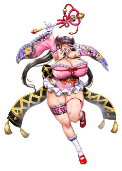 1girl ankle_socks arm_up armpits back_bow black_bow black_hair blush bow breasts bursting_breasts cherry_blossom_print cherry_blossoms chinese_knot cleavage closed_eyes collar collarbone curvy detached_collar detached_sleeves drum earrings floral_print flower flower_hairband frilled_gloves frilled_kimono frilled_skirt frilled_sleeves frilled_socks frills full_body gigantic_breasts gloves gluteal_fold hair_ribbon hairband heart heart_o-ring highres hime_cut holding holding_wand huge_bow huge_breasts instrument japanese_clothes jewelry kimono kimono_skirt knife kunoichi_enrai lantern last_origin leg_up magical_girl mary_janes mature_female microskirt miniskirt mitsudomoe_(shape) neroma_shin o-ring o-ring_thigh_strap obi obiage obijime official_alternate_costume official_art open_mouth panties paper_lantern pink_collar pink_flower pink_kimono pinky_out print_kimono purple_flower red_hairband red_ribbon red_shoes ribbon sash shiny_skin shoes sidelocks simple_background skin_tight skindentation skirt smile socks solo standing standing_on_one_leg sweatdrop tachi-e taiko_drum thick_thighs thigh_gap thigh_strap thighs third-party_source throwing_knife tomoe_(symbol) tongue transparent_background twintails underwear v v_over_eye wand weapon white_gloves white_panties white_socks wide_sleeves yellow_flower
