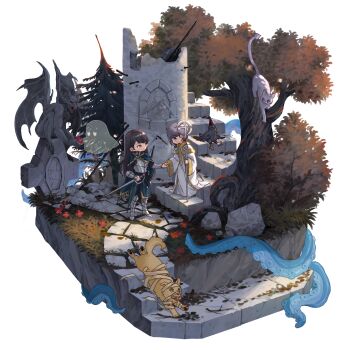 Rule 34 | 2girls, absurdres, animalization, armor, ave mujica (bang dream!), bang dream!, bang dream! it's mygo!!!!!, beiji qi, bird, blue cape, brown eyes, cape, cat, chinese commentary, cloak, commentary request, commission, crow, diorama, dog, earrings, ghost, grey hair, highres, holding, holding staff, holding sword, holding weapon, jewelry, knight, misumi uika, monster, multiple girls, octopus, purple eyes, second-party source, shiina taki, short hair, staff, statue, sword, takamatsu tomori, togawa sakiko, tree, wakaba mutsumi, weapon, white cloak, yahata umiri, yuutenji nyamu