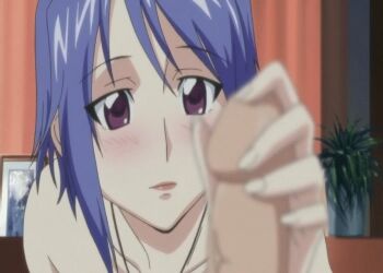 animated animated_gif aniyome_wa_ijippari blue_hair handjob katsuragi_mai penis_grab purple_eyes