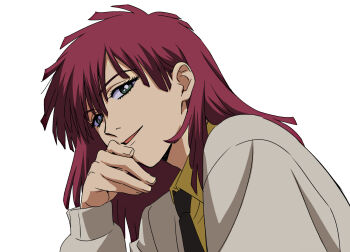 1boy aburatsubo_ayanojou green_eyes hand_on_own_face leaning_to_the_side long_hair looking_at_viewer mahou_tsukai_tai! purple_hair school_uniform smile yoko.u