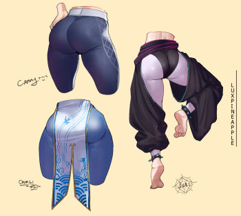 3girls ass ass_focus back cammy_white capcom chun-li from_behind han_juri highres huge_ass lower_body luxpineapple multiple_girls street_fighter street_fighter_6 thick_thighs thighs
