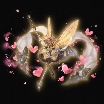 Rule 34 | 1girl, :d, arthropod girl, arthropod tail, bee girl, bee tail, bee wings, black background, black bow, black bowtie, blonde hair, boots, bow, bowtie, chunjiebaiguojiang, final fantasy, final fantasy xiv, flower, frilled skirt, frills, full body, green eyes, hair bow, hair flower, hair ornament, heart, heterochromia, high heels, highres, holding, honey b. lovely, insect girl, insect wings, medium hair, multicolored hair, open mouth, outstretched arms, signature, simple background, skirt, smile, solo, sparkle, spread arms, stiletto heels, stinger, striped bow, tail, tail bow, tail ornament, thigh boots, two-tone hair, wings, yellow boots, yellow eyes, yellow skirt