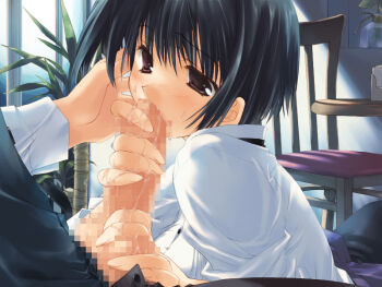 1boy 1girl asou_asuna censored fellatio game_cg hetero indoors leaf_(studio) mitsumi_misato nakamura_takeshi oral penis tagme tenshi_no_inai_12-gatsu