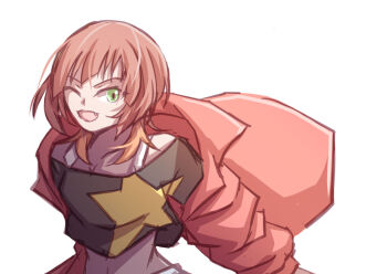 Rule 34 | digimon, digimon beatbreak, fang, jacket, looking at viewer, merume digi, one eye closed, sakuya reina, short hair, star (symbol), wink