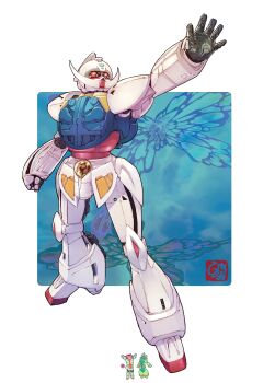 Rule 34 | 2girls, \o/, absurdres, animal print, arms up, artist name, butterfly print, facial hair, full body, goatee, green hair, gundam, hand up, highres, looking to the side, multiple girls, outstretched arms, pink hair, robot, simple background, turn a gundam, vigwer