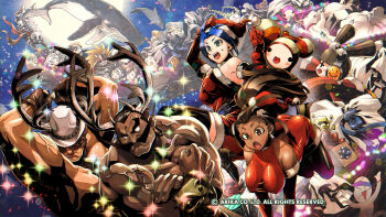 Rule 34 | area (arika), arika, black hair, blair dame, breasts, brown hair, character request, christmas, closed mouth, dark-skinned female, dark skin, darun mister, doctrine dark, dog, dolphin, fighting ex layer, garuda (arika), highres, jewelry, kairi (arika), kamite hayate, large breasts, long hair, medium hair, multiple boys, multiple girls, muscular, muscular male, official art, official wallpaper, open mouth, ponytail, pullum purna, short hair, skullomania, smile, street fighter, street fighter ex (series), technictix, whale