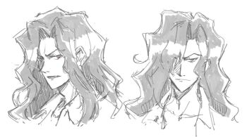 Rule 34 | 1boy, black hair, collared shirt, hair over one eye, long hair, looking at viewer, male focus, michael roa valdamjong, open clothes, open shirt, partially shaded face, profile, red eyes, shirt, sketch, spdcooler, tsukihime, wavy hair