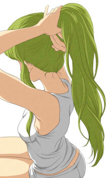 1girl artist_request ass breasts butt_crack c.c. code_geass green_hair long_hair ponytail solo tagme tying_hair