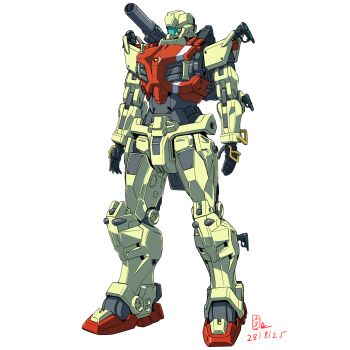 2025 absurdres beam_cannon cable colored_lineart commentary crossover dated earth_federation fusion green_visor ground_gm gundam gundam_08th_ms_team gundam_gquuuuuux highres light_type_guncannon machinery mecha mecha_focus mobile_suit no_humans original pravin_rao_santheran redesign robot science_fiction shoulder_cannon weapon white_background yamashita_ikuto_(style)