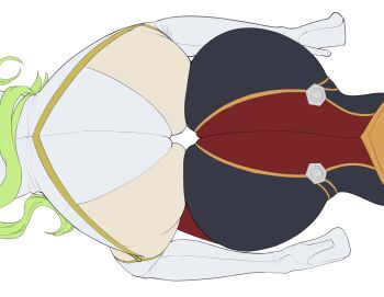 2girls ass ass-to-ass ass_focus ass_press bodysuit boots breast_press c.c. code_geass green_hair high_heel_boots high_heels highres huge_ass iwao178 kouzuki_kallen long_hair multiple_girls symmetrical_docking thigh_boots thighhighs white_background