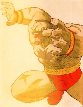 1boy anger_vein angry beard bengus brown_eyes brown_hair capcom chest_hair facial_hair facing_to_the_side fighting_stance game_cg highres male_focus marvel marvel_vs._capcom marvel_vs._capcom_2 mohawk muscular non-web_source official_art open_hands open_mouth scan scar sidelighting simple_background small_pupils solo street_fighter topless_male wrestler wrestling_outfit zangief