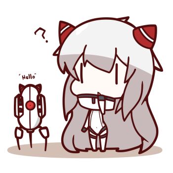 10s 1girl ? abyssal_ship airfield_princess chibi crossover highres horns kantai_collection long_hair nuu_(nu-nyu) personification portal portal_(series) portal_1 portal_2 sentry_turret_(portal) white_hair |_|