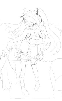 1girl boots breasts cleavage cleavage_cutout clothing_cutout crop_top drawfag indie_virtual_youtuber large_breasts looking_back midriff nasai_ikumi navel panties panty_pull phone pussy twintails underwear virtual_youtuber